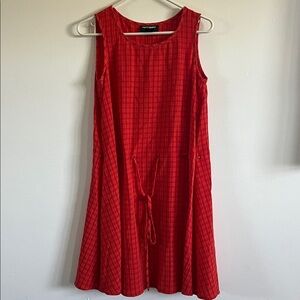 Vintage Saint Tropez West Vibrant Red and Orange Plaid Mini Dress